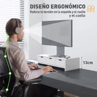 HOMCOM Elevador Monitor, Soporte para Monitor Escritorio con 3 Cajones para PC Portátil 51x24x13 cm Blanco(m-5)