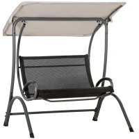 Outsunny 2 Seater Garden Swing Seat Double Bed Swing Chair Outdoor Hammock Bench w/ Adjustable Tilting Canopy, Texteline Seats and Steel Frame, Beige(m-10)