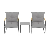 Outsunny Salon de Jardin 3 Pièces, 2 Fauteuils avec Coussins Épais, 1 Table Basse en Verre Trempé, 59x73x72cm, Gris Foncé(m-11)