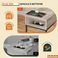 Table d'appoint avec prises, plateau rabattable, rangement à trois niveaux, 60x30x61 cm, gris beige(m-6)