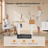 Bureau réglable en hauteur électrique, moteur silencieux avec mémoire 3 positions et système anti-collision, 120 × 60 cm, 120x60x72-118 cm, coloris chêne(m-9)