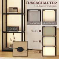 HOMCOM LED-vloerlamp met 4-laags rek, verlicht rek met 4 glazen vakken, voetschakelaar, MDF, zwart(m-5)