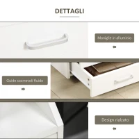 Vinsetto Cassettiera da Ufficio in Legno con 4 Cassetti, Ruote e Bordi Rialzati, 40x36x65cm, Bianco(m-6)