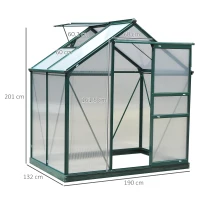 Outsunny 6 x 4ft Polycarbonate Greenhouse, Large Walk in Green House with Slide Door and Window, Garden Plants Grow House with Aluminium Frame and Foundation, Dark Green(m-3)