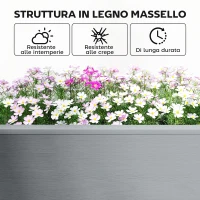 Outsunny Fioriera Rialzata con 2 Vasi Laterali e Ripiano per Attrezzi, in Legno di Abete, 149x46x76 cm, Grigio(m-9)