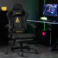Fauteuil gaming avec repose-pieds, coussin doux pour la nuque et les lombaires, coussin de soutien amovible, 60x60x122 cm, Noir(m-7)