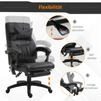 Vinsetto massagestoel directiestoel met warmtefunctie Massagefunctie 7 massagepunten, in hoogte verstelbare draaistoel met voetensteun, hoofdsteun, modern schuim PVC zwart 68 x 79 x 104-112 cm(m-6)