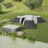Outsunny Kampeertent voor 6-9 personen, 4 kamers, voortent, waterdicht, 615x 615x225cm, Grijs(m-9)