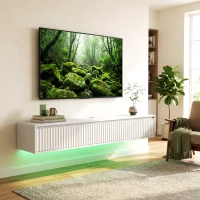HOMCOM Mobilă TV suspendată flotantă 160 cm cu iluminare LED și prize, mobilă pentru televizor 182,88 cm, alb(m-6)