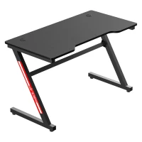 HOMCOM Mesa Gaming Ergonómica 120x60x73 cm Escritorio para Computadora PC con Patas Ajustables Encimera Efecto Fibra de Carbono y Orificio de Pasacables Carga 150 kg Negro(m-12)