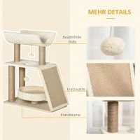 PawHut Krabpaal Kattenboom, inclusief speelgoed en kattenbed, 60 cm x 30 cm x 76 cm, Crème + Natuur(m-6)