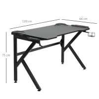 HOMCOM Gaming desk with Cup Holder Headphone Hook Feet Adjustable 120 x 66 x 75cm Black(m-3)