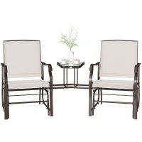 Outsunny Gliding Jack and Jill Seat, with Glass-Top Table - Brown/Beige(m-10)