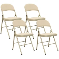 HOMCOM Lot de 4 chaises pliantes et portables intérieur avec assises et dossiers rembourrés en velours, cadre en acier, beige(m-1)