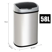 HOMCOM Cubo de Basura Apertura Automática Sensor Papelera Reciclaje para Cocina Dormitorio 58L Acero Inox(m-3)