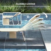 Outsunny 5-Position Adjustable Sun Loungers Set of 2 with Reading Hole and Side Pocket, Beige(m-4)
