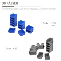 DURHAND Schappenrek, Opbergsysteem voor Werkplaats, 30 Dozen in 2 Maten, Stapelbaar, 63x18x37,5cm, Blauw(m-5)