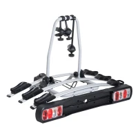 HOMCOM Porte-vélos d'attelage 3 vélos -Porte-vélos sur Boule d'attelage Broches 3 vélos - Sangles de sécurité, Bloque-Cadres intégrés - Espace Plaque immatriculation - alu. Noir(m-1)