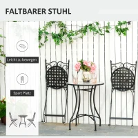 Outsunny tuinset 3-delige mozaïektafel eetgroep tuinmeubelset 1 tafel + 2 opklapbare stoelen terras metaal meerkleurig(m-4)