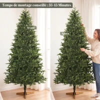 HOMCOM Sapin de Noël Artificiel 210 cm Nordmann, 1008 Pointes de Branches Articulées Réalistes en PE, Support en Bois, Vert(m-7)