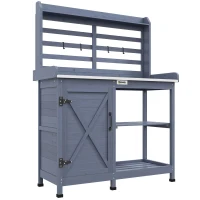 Outsunny Tuinset met opbergkast, aluminium werkblad, opbergruimte, 112x47x146cm, Grijs(m-1)