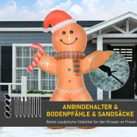HOMCOM Opblaasbare peperkoekman kerstversiering 2,4 m met lampjes polyester(m-7)