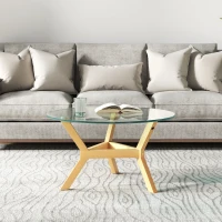 HOMCOM Ronde Bijzettafel van Gehard Glas met Verstelbare Voetkussens en Stalen Frame, voor Woonkamer, Slaapkamer(m-7)