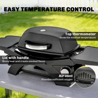 Outsunny 2 Burner Gas Grill with 2 Detachable Side Tables, 3.8 KW Steel Barbecue Grill with Cast Iron Grates, Lid, Thermometer(m-6)