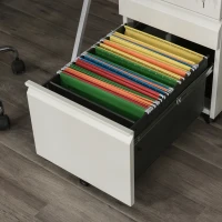 HOMCOM Rolcontainer met 3 lades – Mobiele archiefkast met wielen, afsluitbaar Bureau- en thuiskantoor kast met concave grepen, 39 x 48 x 60 cm,Wit(m-9)