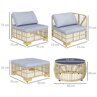 Outsunny Tuinset, 5-delig, inclusief zitkussen, kunstrotan, roestvrijstalen frame, lichtgrijs(m-3)