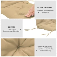 Outsunny Set van 2 zitkussens, 98 x 50 cm stoelkussens met bindbanden, stofhoes, 8 cm dik Khaki(m-6)