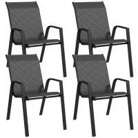 Outsunny Set 4 Sedie da Giardino Impilabili con Braccioli in Rattan PE e Acciaio, Grigio(m-1)