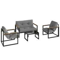 Outsunny Set da Giardino 4 Pezzi con 2 Sedie, Divanetto 2 Posti e Tavolino, in Acciaio e Poliestere Grigio Chiaro e Nero(m-1)