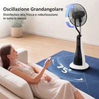 HOMCOM Ventilatore a Nebulizzazione da 3L a 3 Modalità e 3 Velocità, in Plastica e Metallo, 50x40x125 cm, Bianco e Nero(m-6)