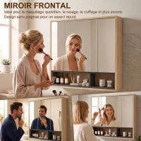 HOMCOM Meuble salle de bain avec miroir, armoire toilettes murale avec placards à 3 portes et 8 compartiments, chêne(m-5)