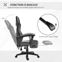 Vinsetto Chaise de bureau fauteuil gaming hauteur réglable dossier roulettes pivotantes repose-pied tissu en maille 58L x 63l x 112-122H cm gris noir(m-5)