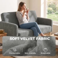 HOMCOM 2 Seater Sofa, Velvet Small Couch with 20cm Thick Padding, Wide and Deep Seat, Grey(m-5)