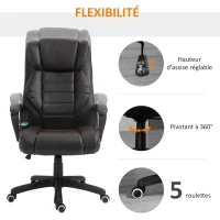 Vinsetto Fauteuil de bureau massant  fauteuil bureau ergonomique grand confort hauteur réglable fonction dossier à bascule revêtement synthétique brun(m-5)