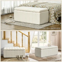 HOMCOM Opbergbank met Zacht Teddypluche, Gestoffeerde Bank met Houten Frame, Bedbank met Opbergruimte, Schoenenbank voor Slaapkamer, Woonkamer en Hal, 102 x 45 x 46 cm, Crèmewit(m-6)