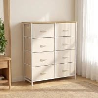 HOMCOM Commode 8 Tiroirs en Tissu, Meuble de Rangement avec 4 Poches, 2 Crochets, Structure en Acier, 80 x 30 x 94,5 cm, Beige(m-2)