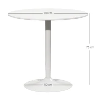 HOMCOM Eettafel voor 2 Personen, Ronde Tafelblad Ø80 cm, MDF en Staal, Antislip, Wit, 75H cm(m-3)