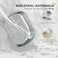 PawHut Kattenbak van roestvrij staal, kattentoilet met hoge rand, inzet, inclusief schep, voor grote katten, 53x42x27 cm, kolgrijs(m-4)