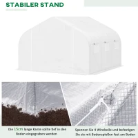 Outsunny Tunnelkas met 6 oprolbare ramen, deur met ritssluiting, scheurbestendige folie, metalen frame, 3,5 x 3 x 2 m, wit(m-5)