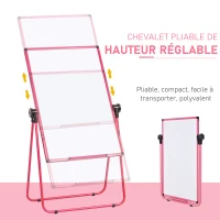 HOMCOM Chevalet de conférence pliable - tableau blanc magnétique double face - pivotant, réglable en hauteur 73L x 45l x 92-158H cm - rose(m-4)
