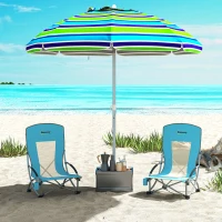 Outsunny Set of 2 Folding Beach Chair, Low Camping Chair with Mesh Back, Carry Bag and Cup Holder for Garden Outdoor Picnic Festival Travel, Blue(m-10)