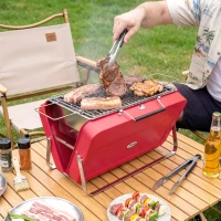 Outsunny Portable Mini Charcoal Barbecue Grill with Suitcase Shell, Outdoor Folding Tabletop BBQ Grill, Red(m-10)