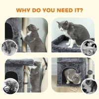 PawHut 66 cm Small Cat Tree for Large Cats, Cat Tower w/ Large Top Perch, 2 Condos, Sisal Scratching Post, Toy Ball, Dark Grey(m-7)