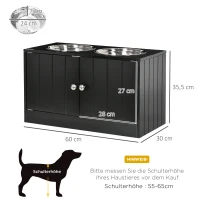 PawHut Verhoogd voerstation met 2 RVS kommen en 44 L opbergruimte, magnetische deuren, voor grote honden, zwart(m-3)