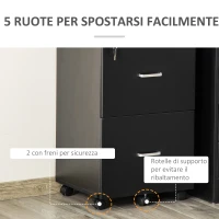 Vinsetto Armadietto da Ufficio con 2 Cassetti e 5 Ruote, Schedario in MDF e Truciolato, 43x45x72 cm, Nero(m-6)