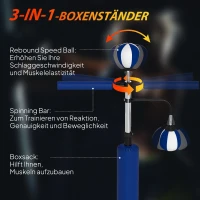 SPORTNOW Bokszakstand, twee speedballs, draaibare bokstang, kickkussen, in hoogte verstelbaar, staal, 107 x 36 x 140-205 cm, Blauw(m-4)